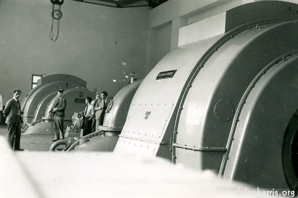 Image: Water supplied by pipeline from Lakes Lucendro and Sella. Maximum head 3250 ft water. Pelton Wheel type turbines. Two sets, each of 30,000 kVA and 26,500 kW.