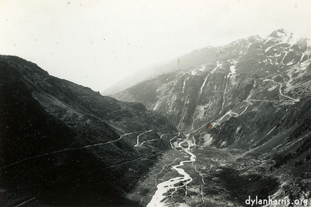 image: The River Rhone, Gletsch and the start of the Grimsell Pass from the Furka Pass.