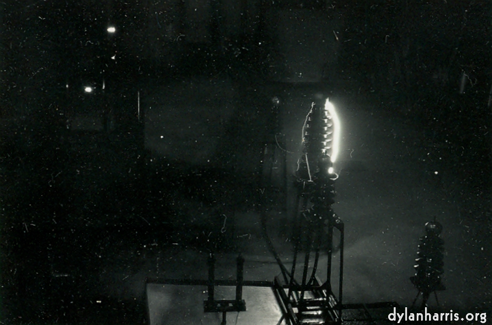 image: Static Flashover of Insulation under Rain Conditions at about 600 kV. High Tension Laboratory of Cortailled Cables Factory at Colombier, near Neuchâtel. 27 August 1948.