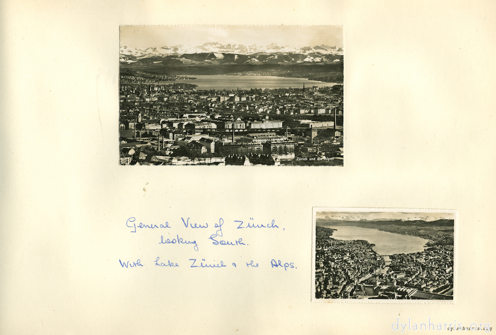 Image: General view of Zürich looking South. With Lake Zürich & the Alps.